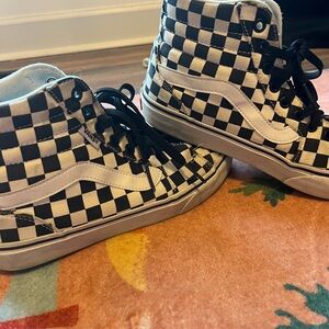 Womens Black and White Checkered High-Tops